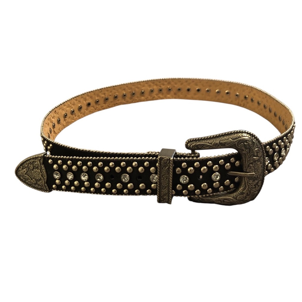 Western Black Faux Suede Belt with Rhinestones & Silvertone Studs